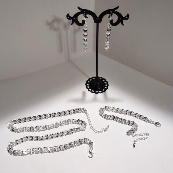 925 Silver Necklace Bracelet Earrings Set Chain Christmas Birthday Gift New!!!